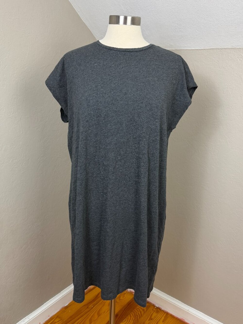 Eileen Fisher | Charcoal Gray Organic Cotton Cocoon T-Shirt Dress Size Medium